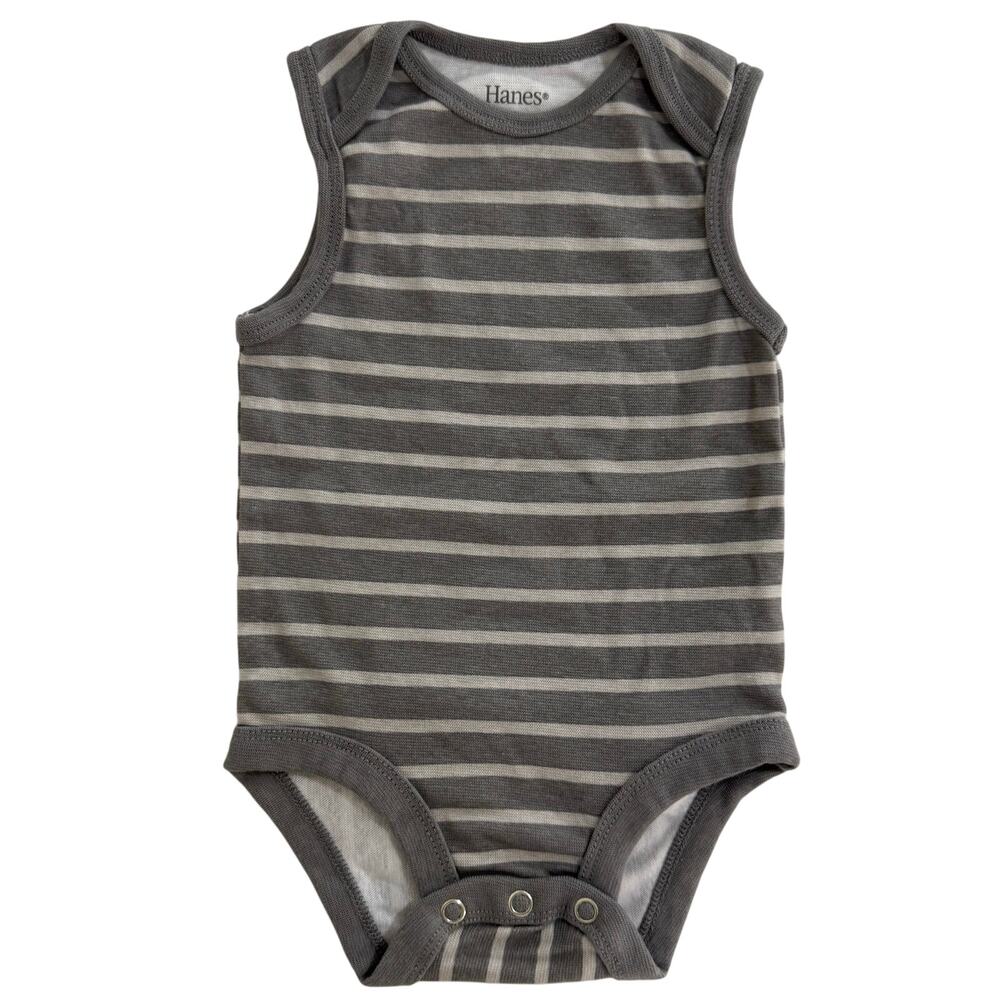 Hanes Gray & White Striped Sleeveless Tank Bodysuit Size 6-12 Months